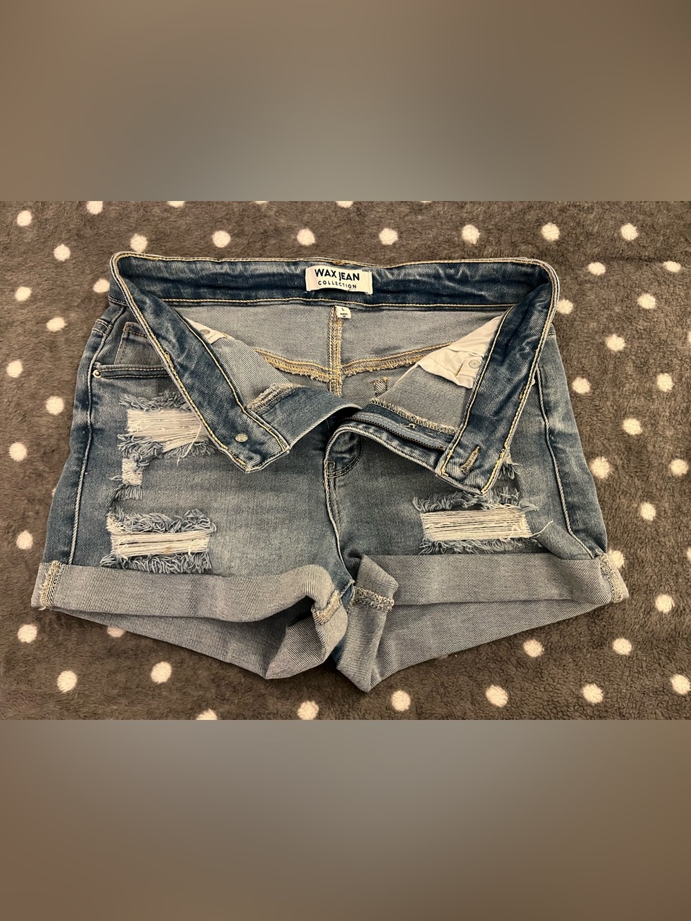 Wax Jean Light Blue Distressed Rolled-Hem Denim Shorts